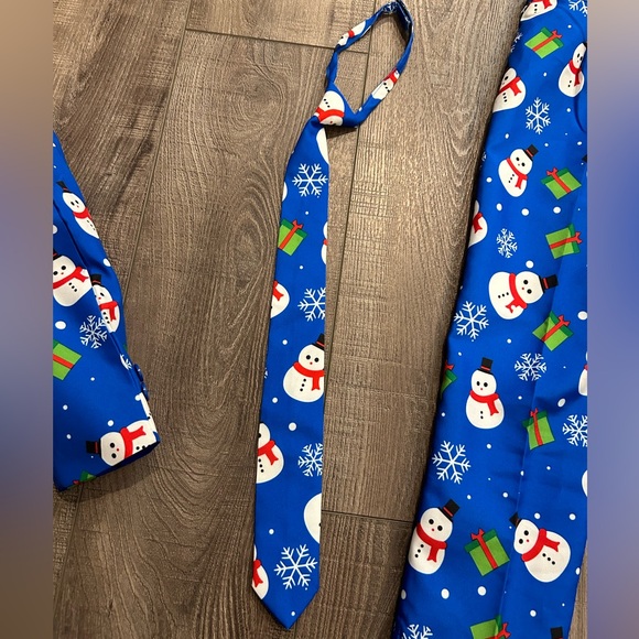 SUITMEISTER Christmas full Suit Snowman Jacket Pants & tie - size small - Picture 12 of 15